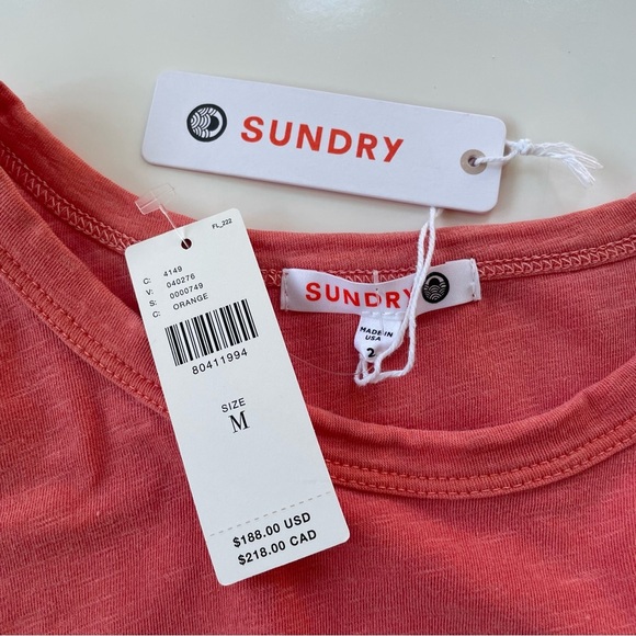 Anthropologie SUNDRY Women's Peachy Orange Ruched T-shirt Dress Mini MEDIUM NWT - Picture 5 of 8